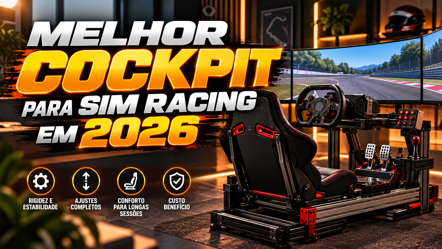 Imagem de capa do guia de compra: Melhor Cockpit para Sim Racing em 2026 (Cockpits)