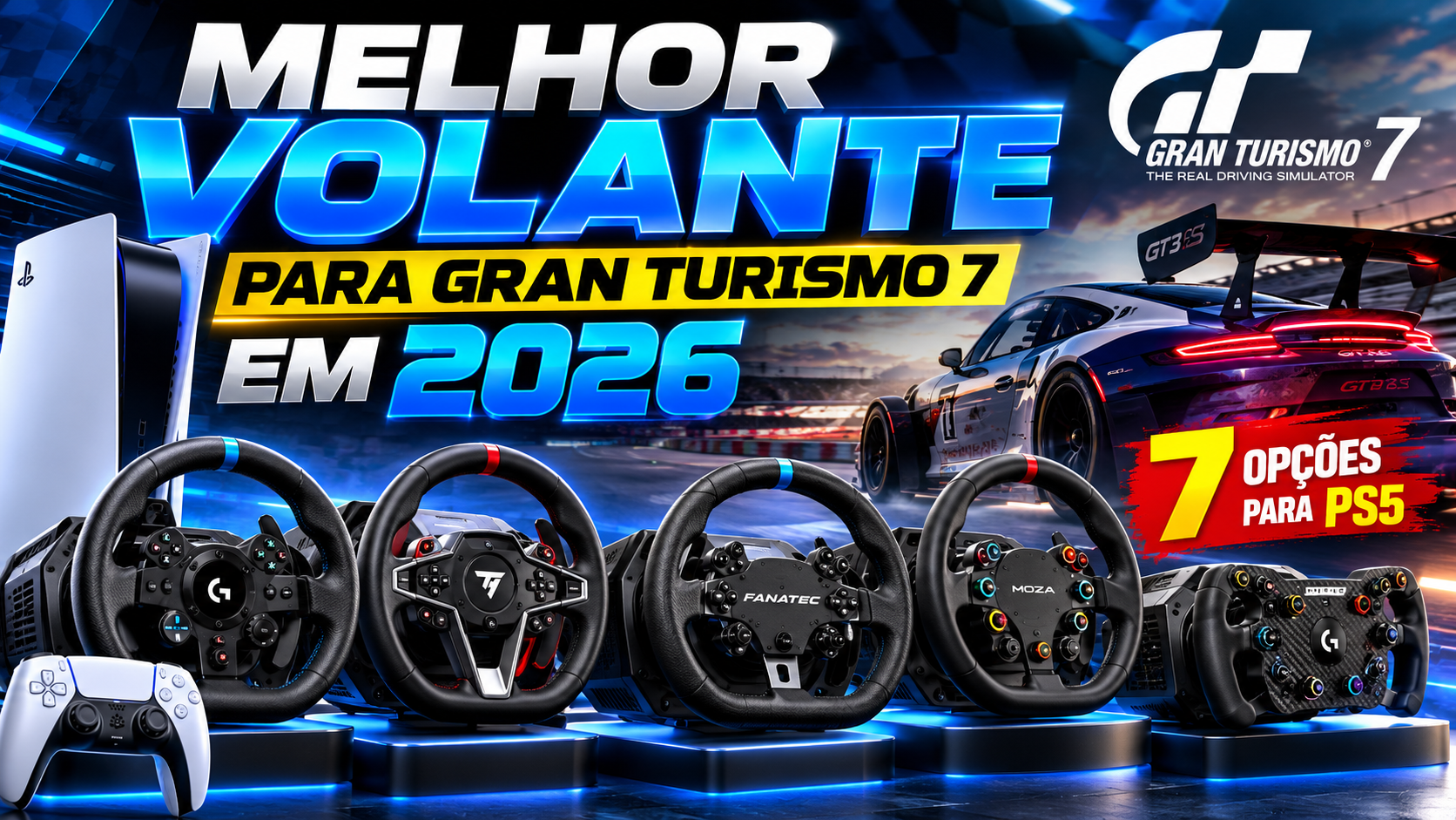 Imagem de capa do guia de compra: Melhor Volante para Gran Turismo 7 em 2026: 7 Opções para PS5 (Kit Volantes + Pedais)